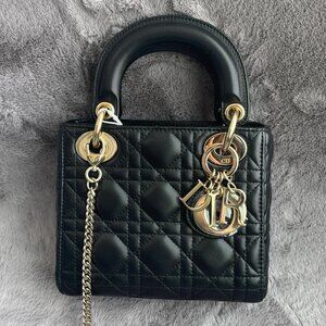 Dior Lady Dior series black lambskin mini handbag